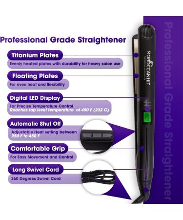 1-Inch Titanium Ceramic Flat Iron Hair Straightener - Variable Temp & LCD Display | Moroccan Hit - International Shipping Available - Buy Online on GoSupps.com