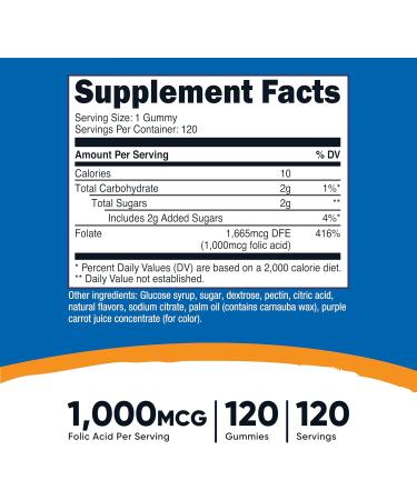 Nutricost Folic Acid (Vitamin B9) Vegetarian Gummies (120 Gummies 1 mg Folic Acid Per Serving) - Supplement for Men & Women - Buy Online on GoSupps.com
