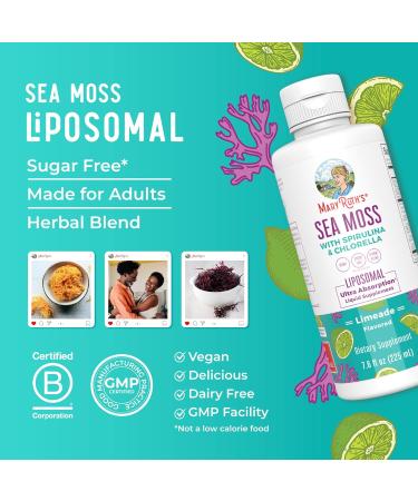 MaryRuth Organics Sea Moss with Spirulina and Chlorella Liposomal | Chlorophyll | Dandelion Root | Superfood | Ultra Absorption | Vegan | Non-GMO | Gluten Free | 7.6 fl oz | 15 Servings - Buy Online on GoSupps.com