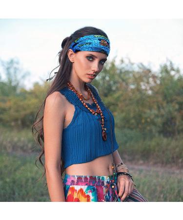 8 Pack Boho Print Headbands - Stretchy Wide Elastic Hair Accessories for Yoga & Sports - Buy Online on GoSupps.com