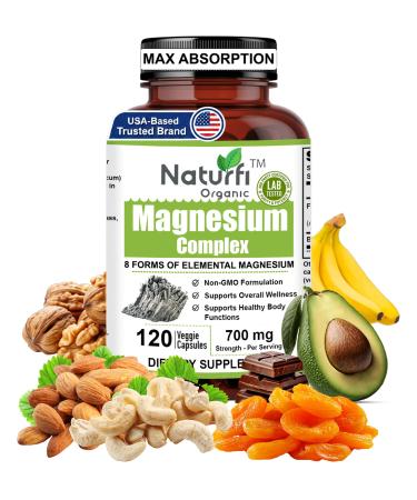 Magnesium Complex Supplement 8 Elemental 700 mg | 4 Month Supply | High Absorption Chelated Formula | Magnesium Glycinate Citrate Malate Taurate & More | Vegan Non-GMO | 120 Capsules