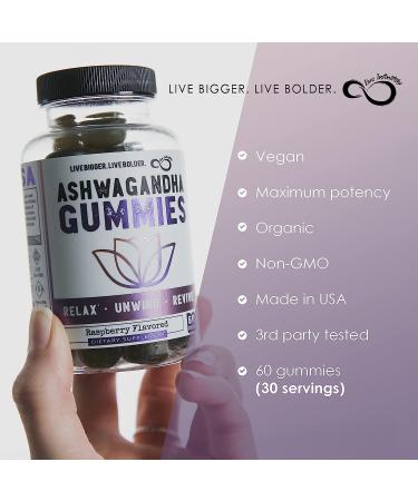 Live Infinitely Ashwagandha Gummies - 1000MG Stress Relief & Energy Support - Formulated with Maca Root, Lemon Balm & L-Theanine - Vegan - 60 Gummies - Buy Online on GoSupps.com