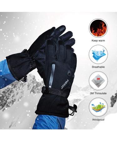PHRIXUS Mens & Womens Ski Gloves Waterproof Winter Warm 3M Thinsulate Skiing & Snow Gloves Snowboard Snowmobile Gloves Winter Cold Weather Windproof Gloves Large Black - Buy Online on GoSupps.com