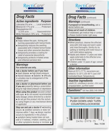 Recticare Advanced Hemorrhoidal Cream - Soothing Relief for Hemorrhoids with Lidocaine - 15g - Buy Online on GoSupps.com