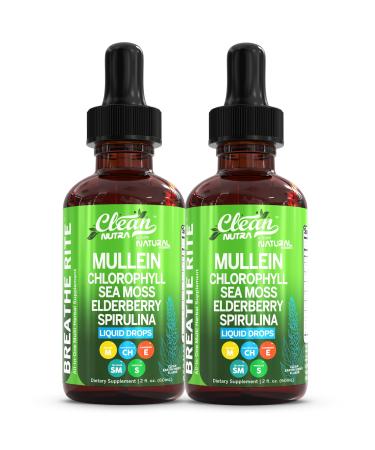 Organic Mullein Liquid Drops With Chlorophyll for Lung Detox Plus Irish Sea Moss Spirulina Licorice Tart Cherry Lobelia Motherwort And Elderberry For Men Women Health Supplement Vitamin (2)