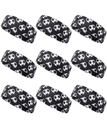 WILLBOND 9 Pieces Soccer Headbands for Girls Boys Elastic Soccer Headbands Adjustable Soccer Hair Accessories Soccer Team Gifts for Girls Teens Women Adults (Black)