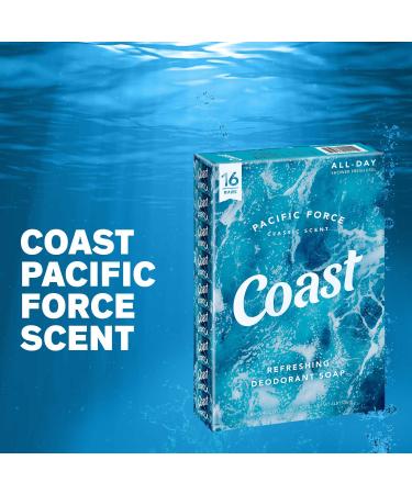 Coast Refreshing Deodorant Soap Bar - 16 Bars - Classic Pacific Force Scent - Energizing and Cleansing Formula - 16 Count Pack - Buy Online on GoSupps.com