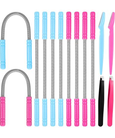 14 Pieces Facial Hair Remover Set Spring Epilator Hair Removal Springs Eyebrow Razors Beveled Tweezers Removes Hairs Women Face Threading Tool