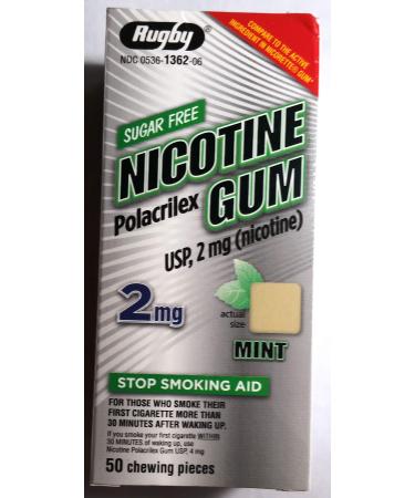 Rugby Sugar Free Nicotine Polacrilex gum  2 MG  Mint Flavor  50 Chewing pieces  Stop Smoking Aid