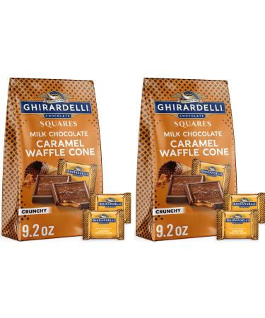 GHIRARDELLI Milk Chocolate Caramel Waffle Cone Squares 9.2 oz Bag (Pack of 2) Bundle With Snack Scout Lunch Bag