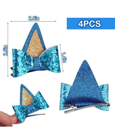 4PCS Blue Glitter Dog Ear Hair Bow Clips for Girls | Cute Hair Accessories for Toddlers | Perfect for Birthday Parties - Buy Online on GoSupps.com