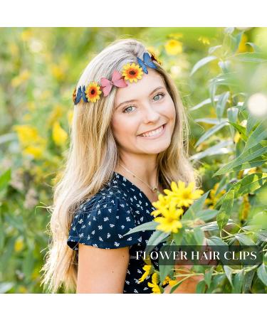 AWAYTR Sunflower Headband Hippie Flower Crown for Women - Set of 8 | Adjustable Daisy Hair Wreath for Girls - Mixed Color Sunflower Hair Accessories - Buy Online on GoSupps.com