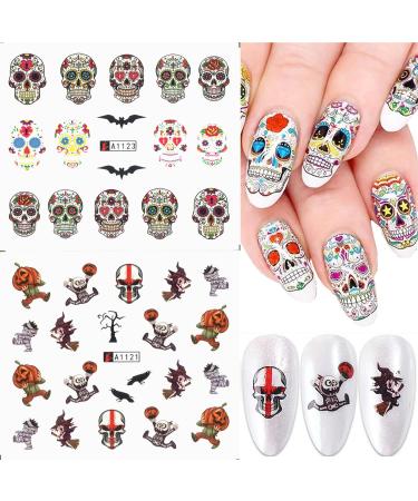 Buy Halloween Nail Art Stickers - Ghost Bat Sugar Skull & Spider Web Designs for DIY Manicure | International Shipping - Buy Online on GoSupps.com