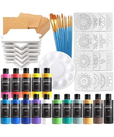 Ceramic Tiles for Crafts Coasters Kit  12 Ceramic White Tiles  Cork Backing Pads  16 Reusable Craft Stencils  Acrylic Paint  Paint Pallet  Brushes  Pallet Tile Coaster Pouring Bundle - Buy Online on GoSupps.com