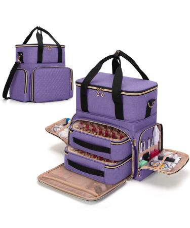 LUXJA Nail Polish Organizer Holds 70 Bottles and a Nail Lamp Nail Polish Case with 2 Removable Bags and Tools Storage Pockets (Patent Pending) Purple