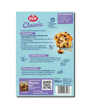 Ruf Classic Muffins Back Mix - Helle American Style Muffins with Chocolate Chunks Easy Prep 12 Shapes 310g - International Shipping Available - Buy Online on GoSupps.com