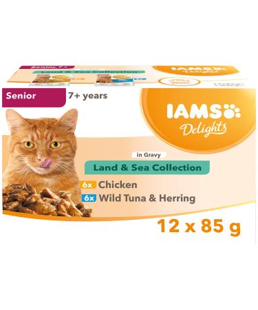 IAMS Delights Complete Wet Cat Food for Senior 7+ Cats Meat and Fish Variety in Gravy Multipack 12 x 85 g Pouches Mixed Gravy 85 g (Pack of 12) - Buy Online on GoSupps.com