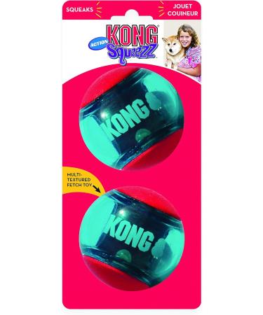 KONG Squeezz Action Ball - Red Interactive Squeaky Fetch Toy for Large Dogs | Durable Multi-Texture Design - Buy Online on GoSupps.com