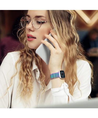 OULUOQI Stainless Steel Mesh Loop Magnetic Clasp Band for Apple Watch 42mm/44mm/45mm - Multicolour - Buy Online on GoSupps.com