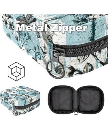 Portable Storage Bags for Women's Bandages & Menstrual Products | Aesthetic Blue Insect & Flower Pattern - Buy Online on GoSupps.com