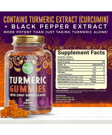 MAJU Turmeric Curcumin Gummies 60ct with Ginger & Black Pepper - Enhanced Absorption & Potency, Tumeric Gummies for Adults & Kids - Buy Online on GoSupps.com