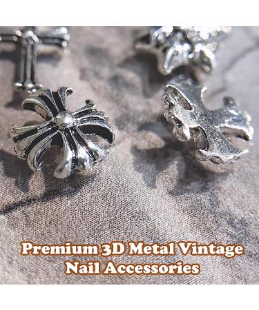 Nail Cross Charms 3D Heart Star Cross Gems - 60pcs Sliver Metal Punk Vintage Nail Art Supplies for Acrylic Nails - Buy Online on GoSupps.com