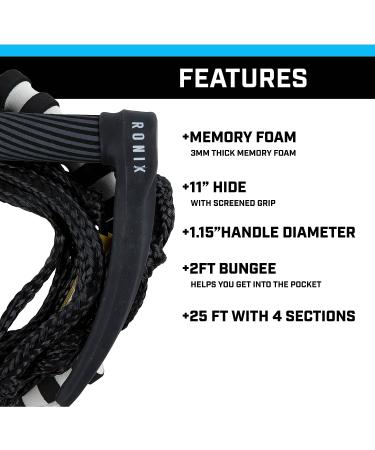 Ronix Silicone Bungee Surf Rope Handle - 11 / Rope 25' Black/White - Buy Online on GoSupps.com