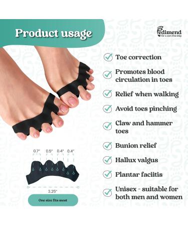 Pedimend Gel Toe Separator & Bunion Corrector - Black Toe Spacers for Toe Alignment & Pain Relief - Buy Online on GoSupps.com