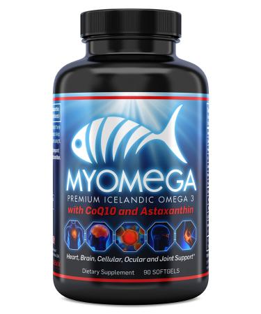 Myogenix Myomega Premium Icelandic Omega 3 with Co-Q10 and Astaxanthin Omega 3 Supplement to Support Brain Joint and Heart Health Powerful Antioxidant 90 Softgels (1200mg) 90 count (Pack of 1)