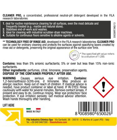 FILA Surface Care Cleaner Pro 1L Concentrated Neutral Detergent - Up to 40 Washes - for Hard Floor Tiles, Marble, Porcelain and Laminate - Buy Online on GoSupps.com