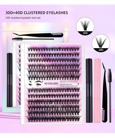 240 Pieces Eyelash Clusters Kit - Wispy Individual & Mixed C Curl False Lash Extensions - DIY Lash Extension Set (SET30D+40D - Buy Online on GoSupps.com