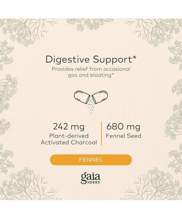 Gaia Herbs Gas & Bloating - Provides Relief from Occasional Gas and Bloating - with Activated Charcoal, Fennel, Chamomile, Cumin, and Peppermint Leaf Essential Oil - 50 Vegan Capsules (25-Day Supply) - Buy Online on GoSupps.com