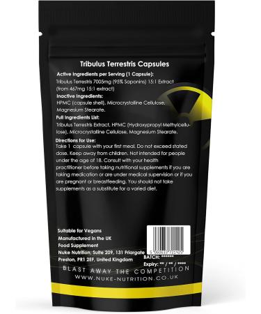 Nuke Nutrition Tribulus Terrestris 7005mg - High Strength Test Booster Pills - 60 Capsules for Men & Women - Increase Testosterone for Muscle Growth, Strength & Endurance - Buy Online on GoSupps.com