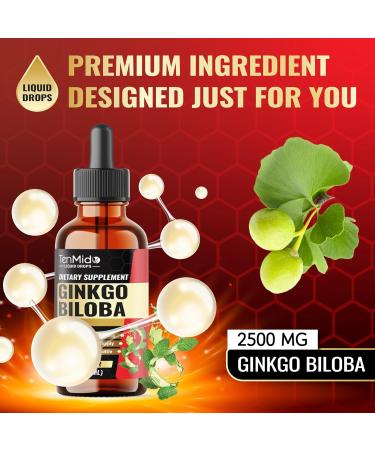 Tenmido Ginkgo Biloba 2500mg - Herbal Extract Liquid Supplement | Alcohol-Free Vegan Non-GMO - 30ml 1 Fl OZ - Buy Online on GoSupps.com
