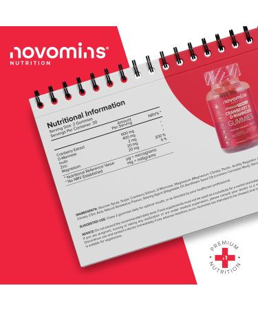 Novomins Cranberry & D Mannose Gummies - Cranberry Supplement for Urinary Tract Health and Better Bladder Control - With Zinc Magnesium and D-Mannose Powder - Vegan & Gluten-Free - 60 Inulin Gummies - Buy Online on GoSupps.com