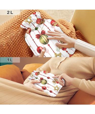 Christmas Bows Stars Hot Water Bottle with Cover - 2L Pain Relief & Cramps Heating Bag - International Shipping Available - Buy Online on GoSupps.com