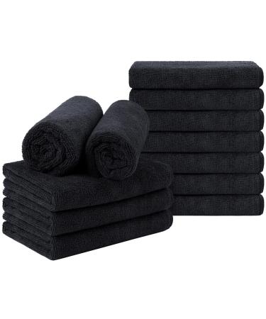 Orighty Black Salon Towel Pack of 12(Not Bleach Proof 16 x 27 Inches) Super Soft and Absorbent Microfiber Hair Salon Towels for Salon Hand Gym Bath Spa and Home Hair Care