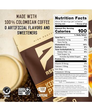 Ascent Iced Coffee Protein Powder - High Protein Coffee Powder 20 g Protein & 100 mg Caffeine - 30 Servings Iced Coffee 1.75 Pound (Pack of 1) - Buy Online on GoSupps.com