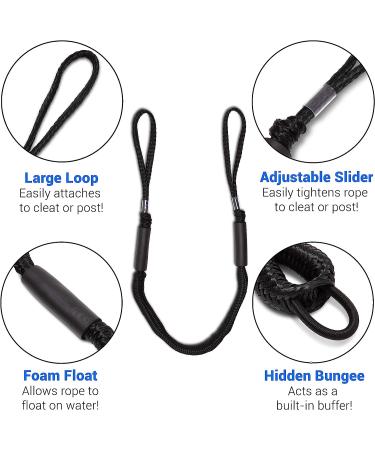 Bungee Dock Line 2-Pack - 4ft Premium Mooring Ropes for Boats & Kayaks | Adjustable Non-Jerk Ties | Great Docking Accessories | Boating Gifts for Men | Free E-Book by Domabri (Black) - Buy Online on GoSupps.com