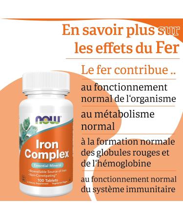 Now Foods Iron Complex (Iron Complex) 27mg 100 Vegan Tablets Lab Tested Iron Vitamins Gluten Free Soy Free Vegetaria - Buy Online on GoSupps.com