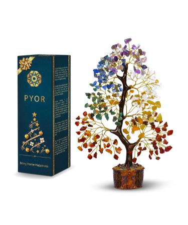 PYOR Chakra Tree - Gemstone Tree Of Life Decor - Crystal Tree Ornaments - Home Decor - Ornaments For Living Room - Crystals And Gemstones Healing Gifts - Meditation & Calming Crystals A-7chakra Tree