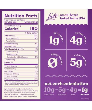 Livlo Chocolate Hazelnut Keto Granola - Low Carb, Grain & Gluten Free Cereal | 1g Net Carbs, Diabetic Friendly 11oz - Buy Online on GoSupps.com