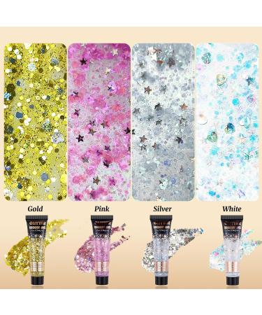 DAGEDA Body Glitter Gel Set - 3 Colors (White Gold Silver) | Chunky Face & Rave Makeup - Sparkle & Shine in Rainbow Metallics - Buy Online on GoSupps.com