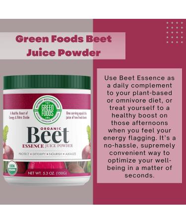 Organic Beet Essence Juice Powder - Nitric Oxide Superfood for Energy & Detox | Green Foods | 5.3oz (30 Servings) + Bonus Key Chain - Buy Online on GoSupps.com