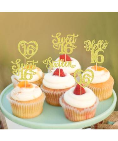 Blumomon 24 Pack Sweet 16 Cupcake Toppers Gold Glitter Sixteen Cake Picks Kids 16th Birthday Anniversary Party Cake Decorations Style1-gold - Buy Online on GoSupps.com