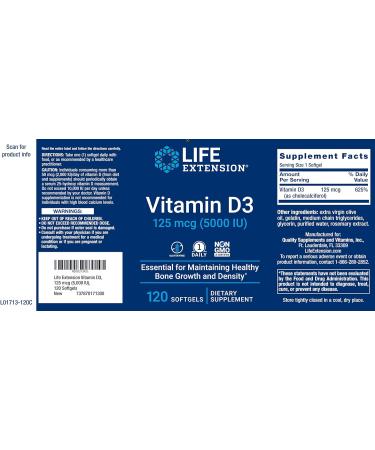 Life Extension Vitamin D3 5000 IU | 120 Softgels | 125mcg - Buy Online on GoSupps.com
