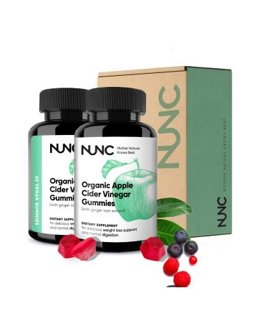 NUNC Apple Cider Vinegar Gummies - 2 Pack - Unfiltered Organic ACV w/Ginger Root Extract | Support Metabolic & Digestive Functions for Slimmer Feeling, Increased Energy, Detox & Cleanse - 120 Count