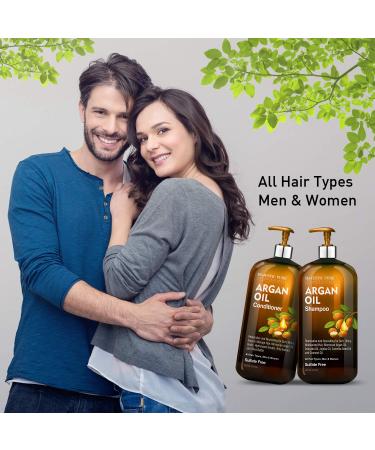 Argan Oil Shampoo and Conditioner | Majestic Pure Sulfate-Free Formula for Volumizing Hair Restoration | Vitamin Enriched | 16 fl oz - Men & Women - Buy Online on GoSupps.com