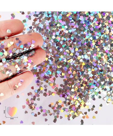 Renfio 50g Holographic Heart Shaped Glitter Confetti Sequins for DIY Art & Decorations - Shiny Laser Silver Chunky 1.75 oz - Buy Online on GoSupps.com