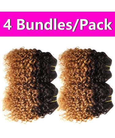 Ombre Brown Curly Human Hair Bundles 8 Inch, 12A Brazilian Virgin Kinky Curly Weave Bundles, Pack of 4 for Women - Buy Online on GoSupps.com